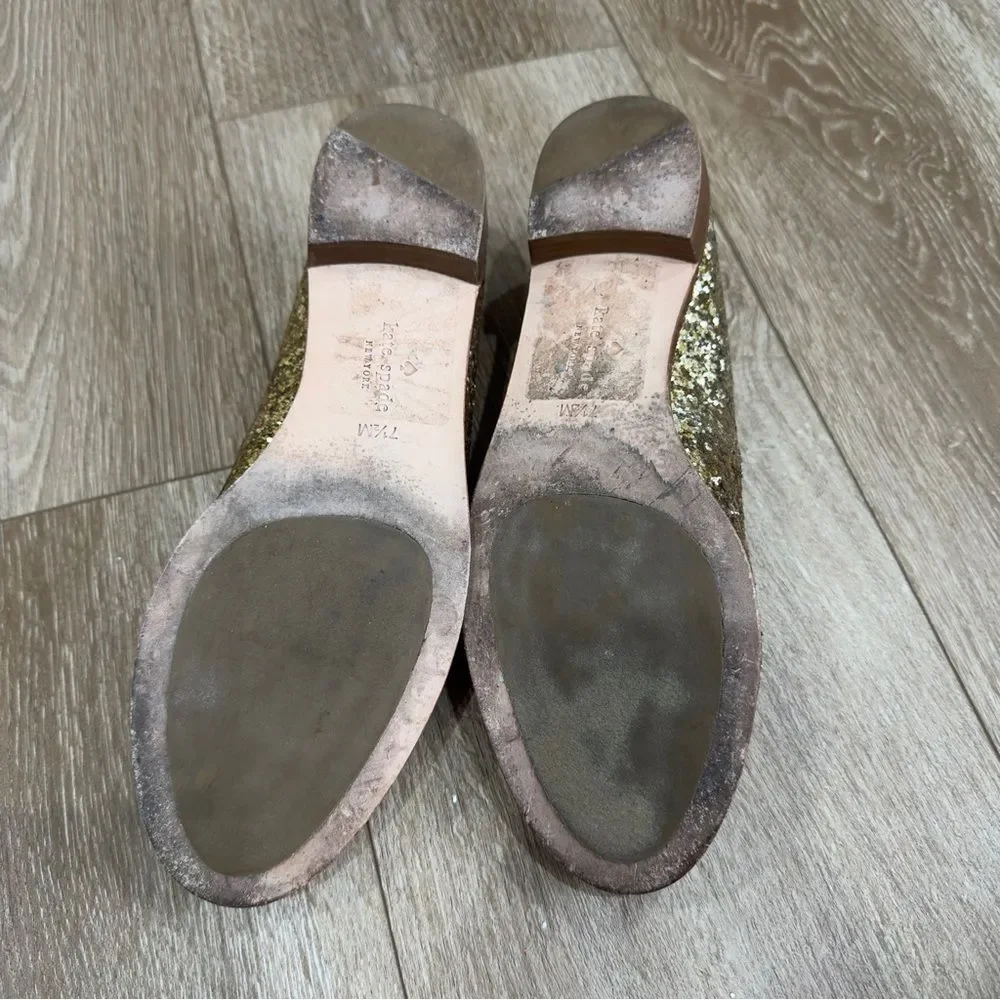 Kate Spade Gold Glitter Cora Loafers Flats Size 7.5